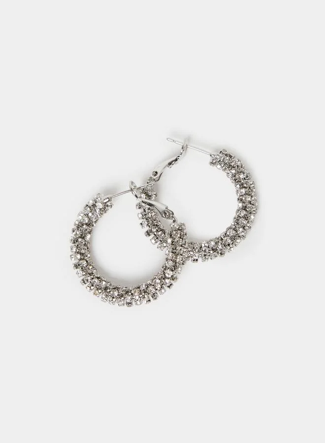 Styli Silver Diamante Hoop Earrings